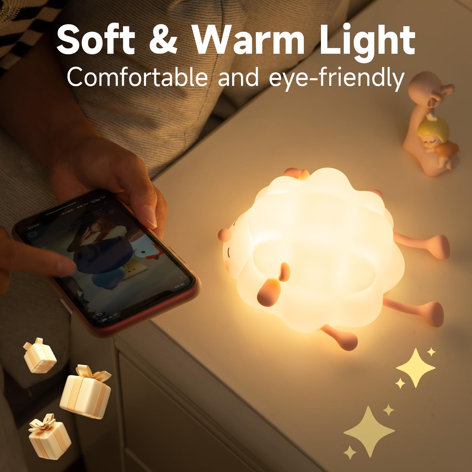 Cute Silicone Night Lights Sheep Cartoon Bedroom Lamp for Children'S Room Decor Rechargeable Timing Dimming Sleep Night Light